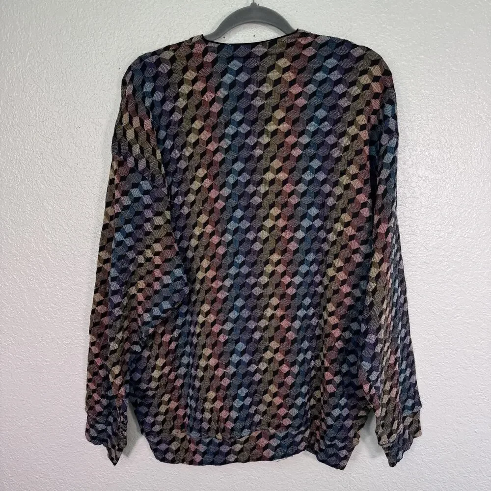 Vintage Jhane Barnes Cardigan Mens XL Geometric Wool Knit Button Sweater Art